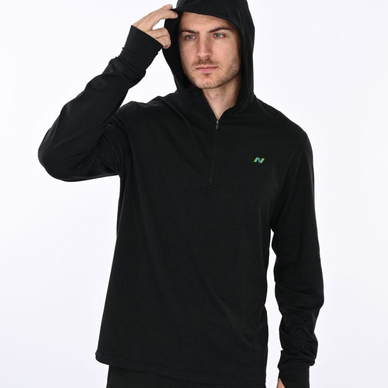 Black Heather Hoodie with 1/4 Zip