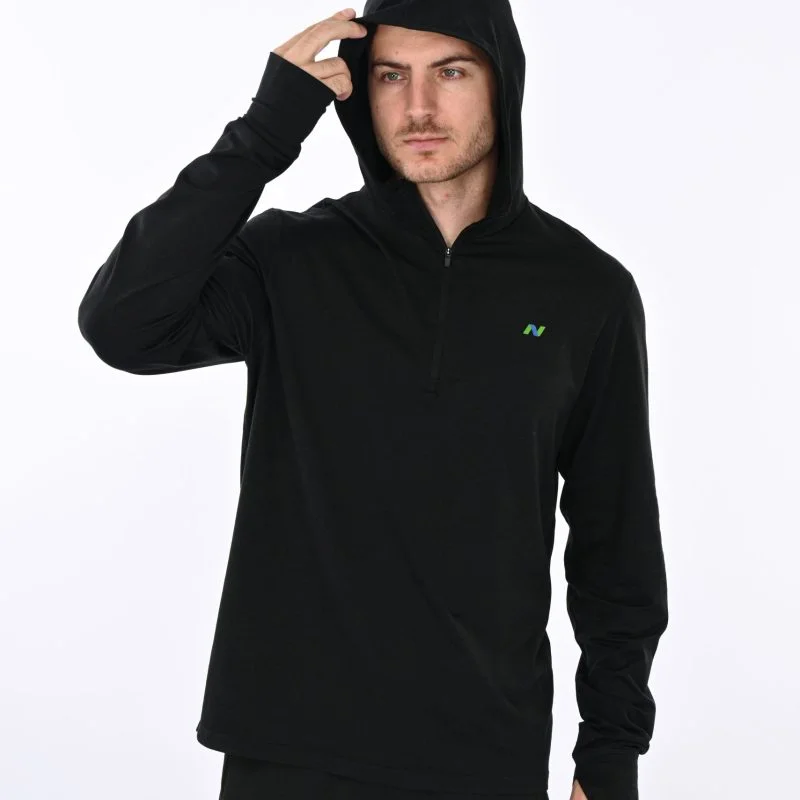 Black Heather Hoodie with 1/4 Zip